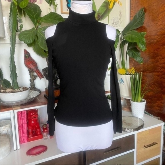 Milly Black Cut Off Shoulder Y2K Turtleneck Knit Size S - Picture 7 of 12